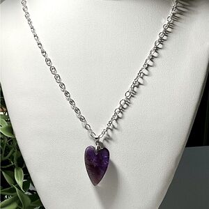 Lovely Amethyst Heart Shaped Pendant on Sterling Silver Plated Chain